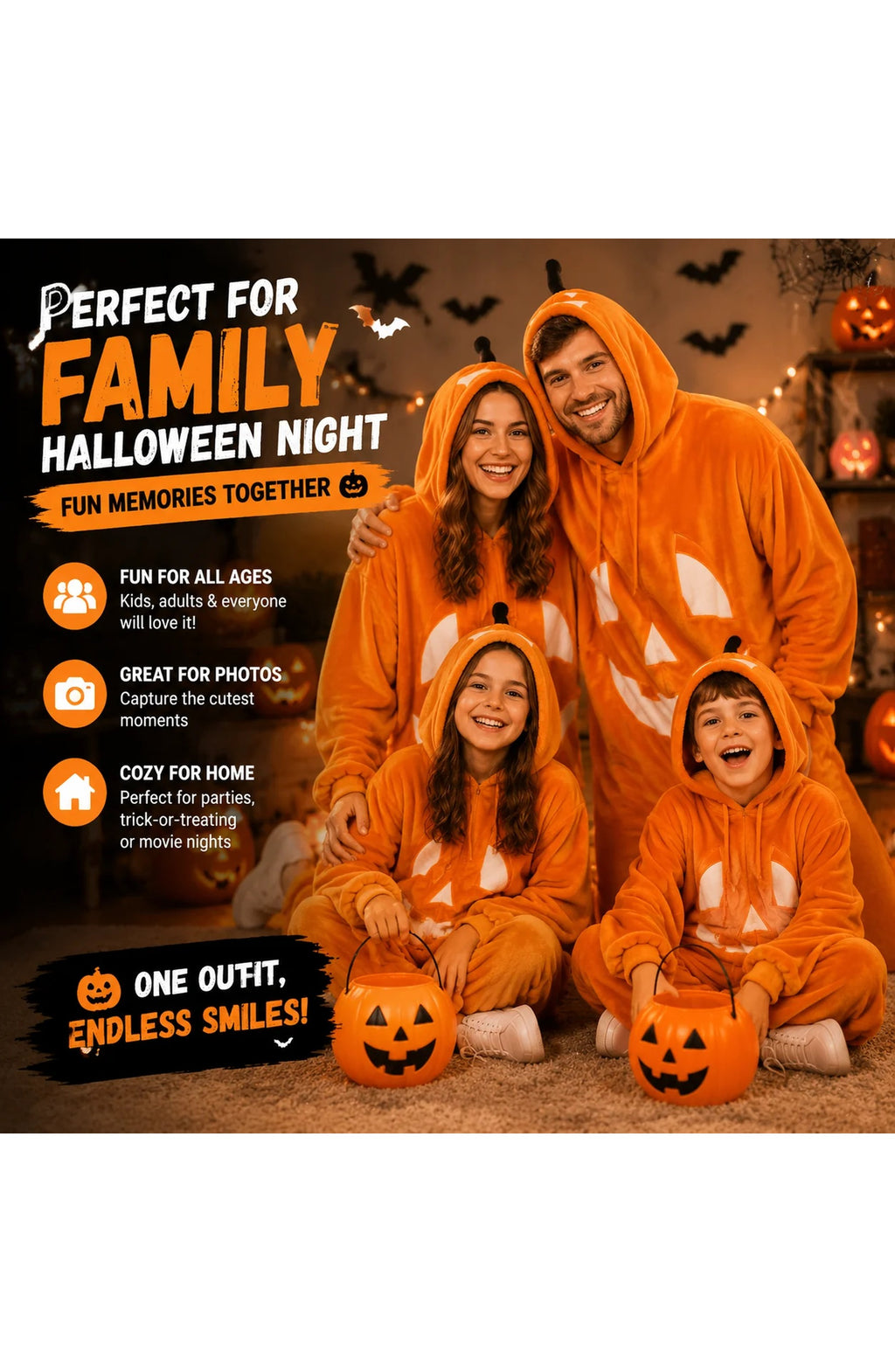 Pumpkin Plush Onesie - Hooded Halloween Jumpsuit