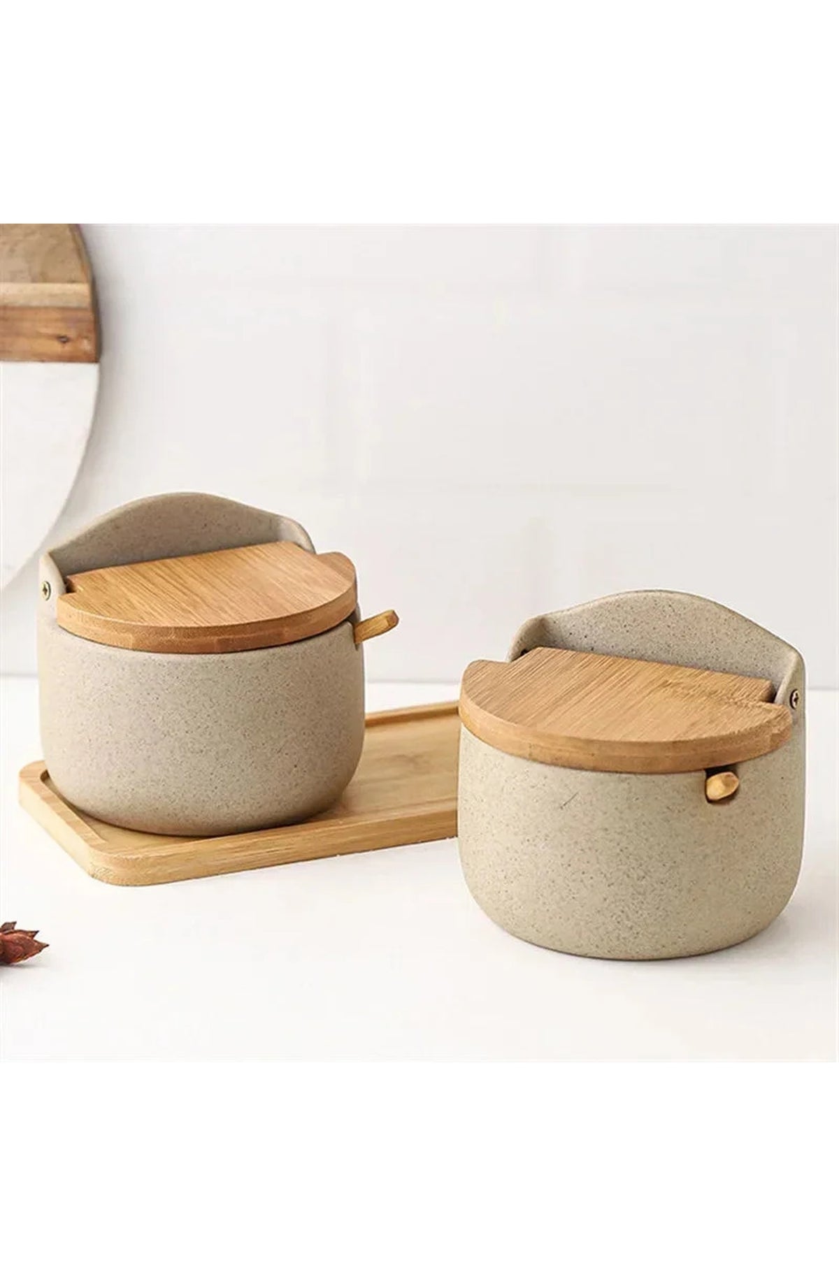 Ceramic Spice Jar with Bamboo Lid & Spoon - Japanese Style