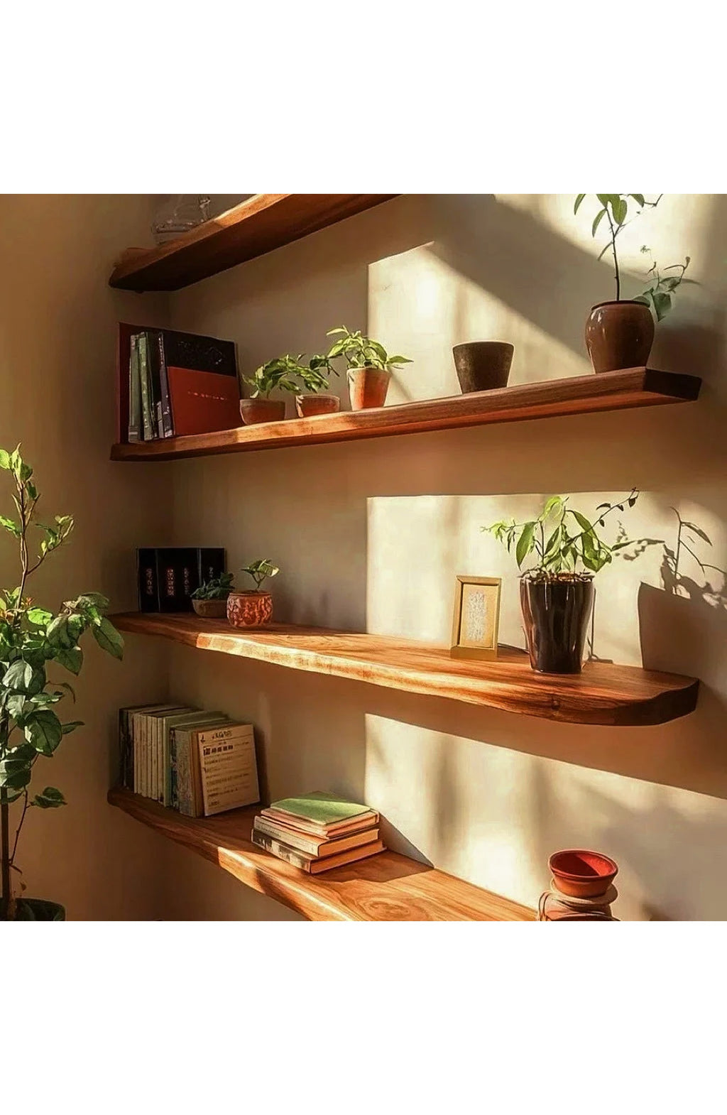 Floating Shelf Live Edge, Solid Hardwood Rustic Wall Shelf – 4 Sizes