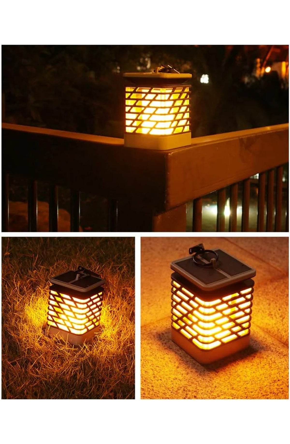 Solar LED Garden Lantern - Flame Effect, Grooved Design