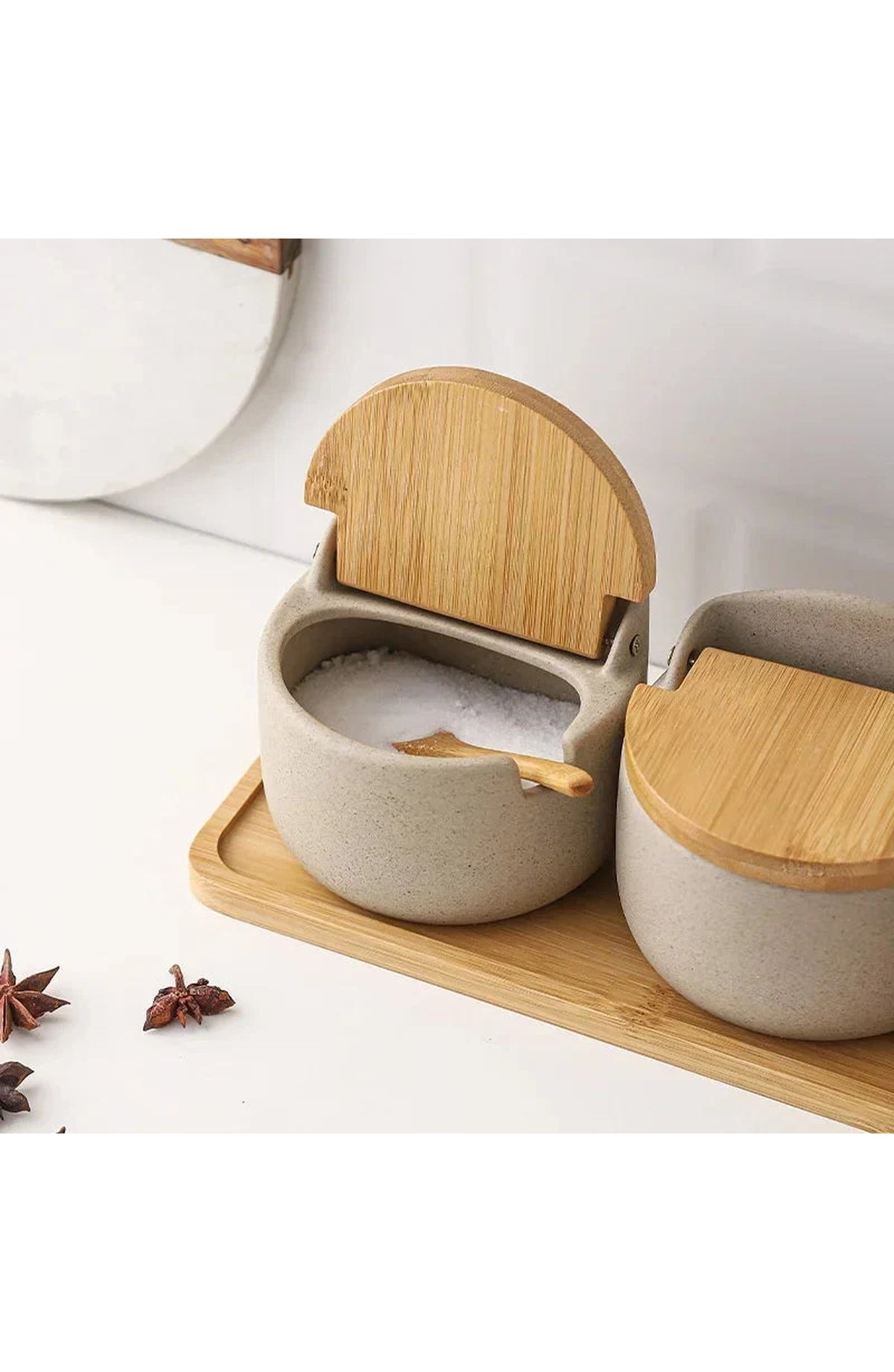 Ceramic Spice Jar with Bamboo Lid & Spoon - Japanese Style