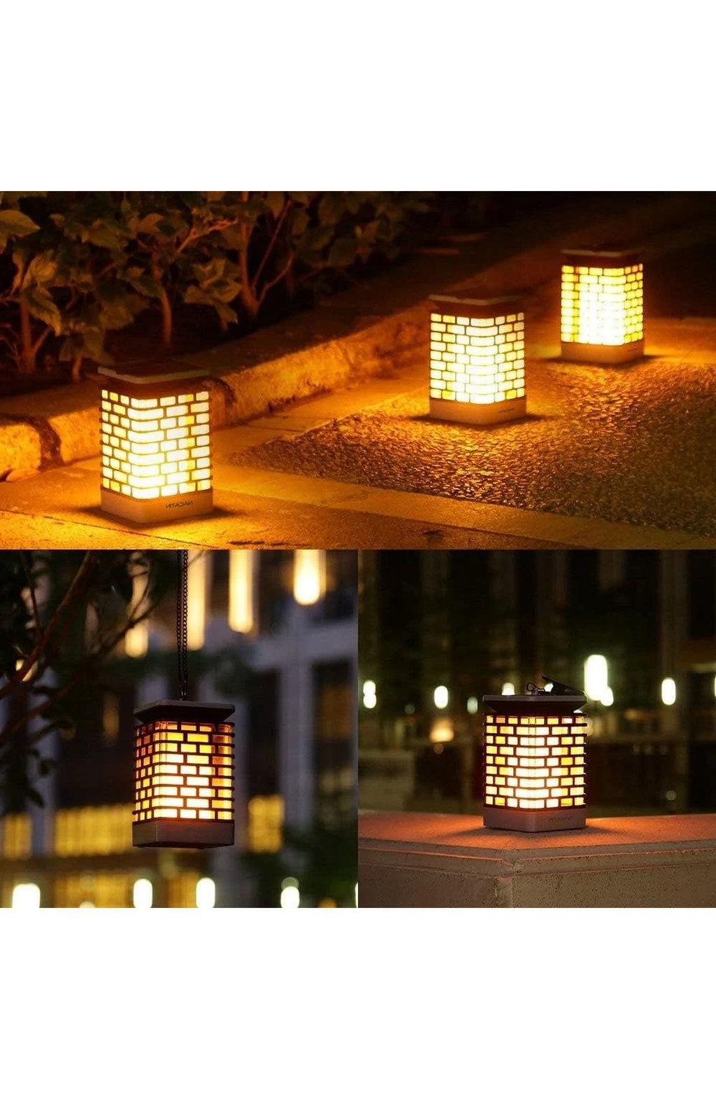 Solar LED Garden Lantern - Flame Effect, Grooved Design