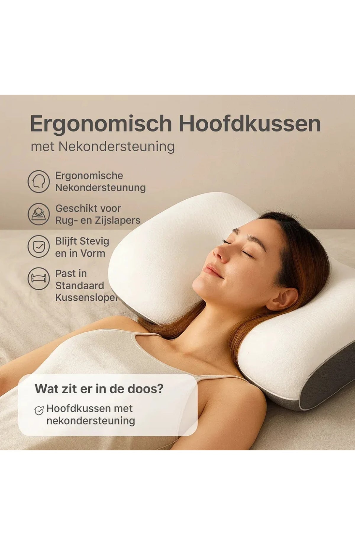 Cervical Pillow for Neck Support, Contoured Ergonomic Shape – 4 Heights