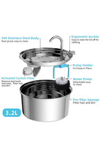 Cat Water Fountain Stainless Steel 3.2L, Quiet USB Pet Drinking Fountain