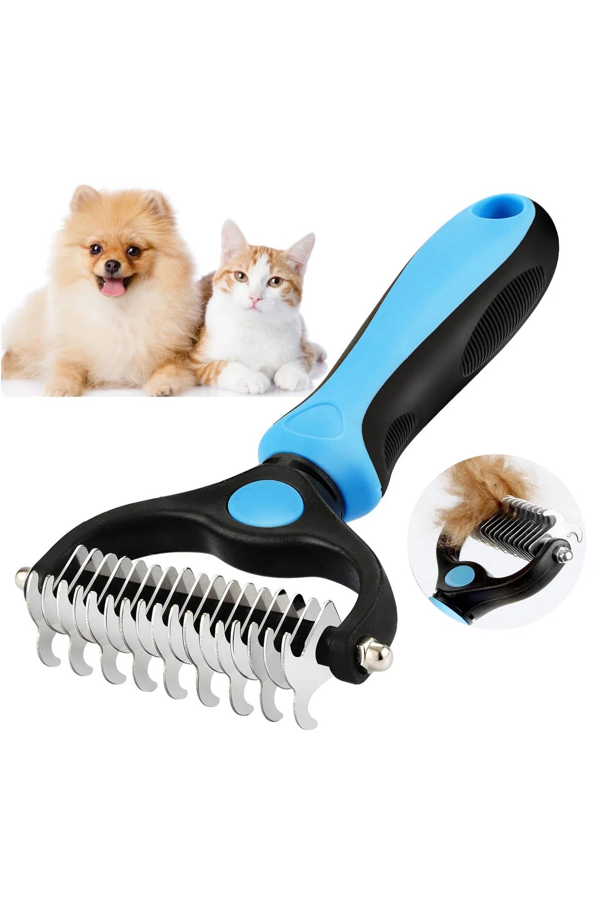 Pet Deshedding Brush - Fur Remover & Knot Cutter Comb – Blue