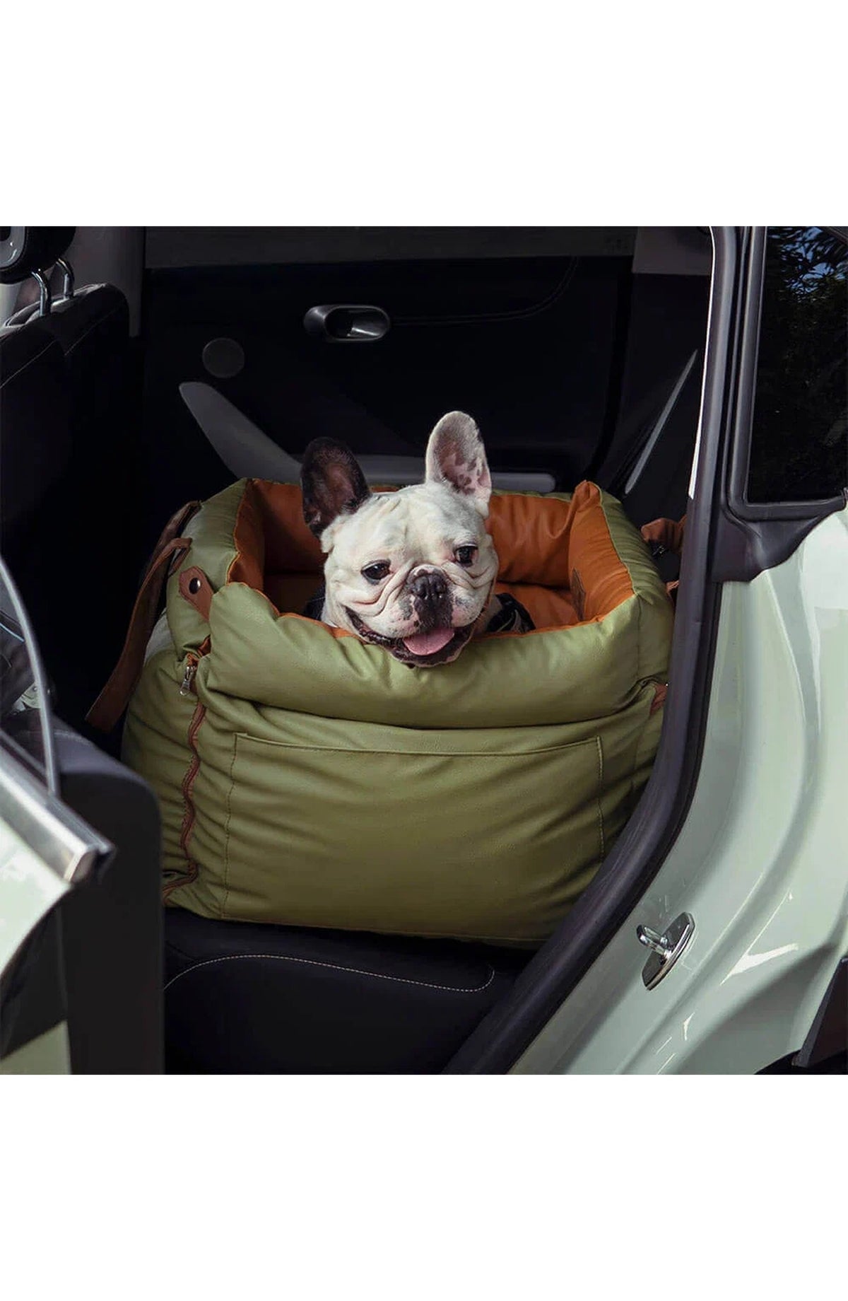 Faux Leather Pet Travel Bed - Padded Car Booster with Tether