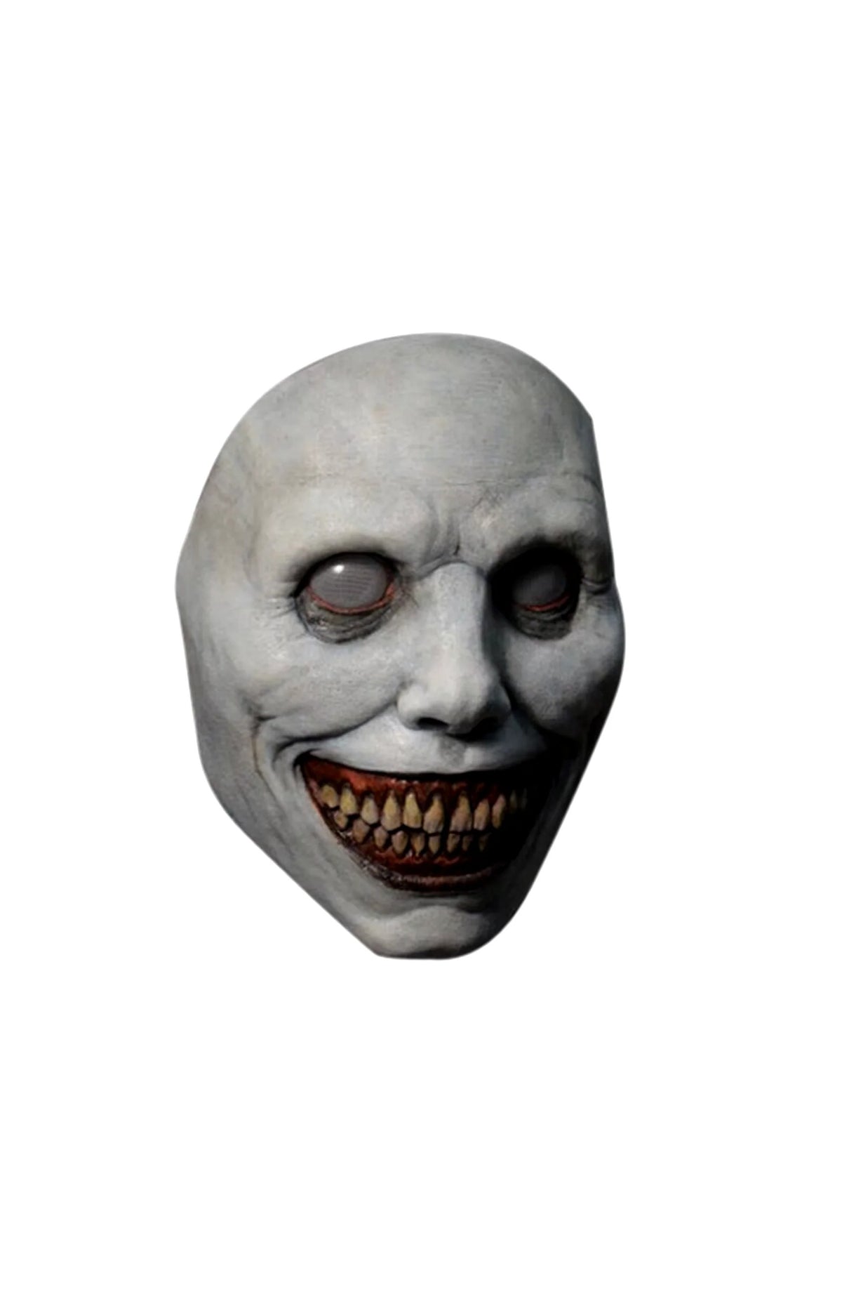 Creepy Smiling Demon Mask - White-Eyed Halloween Face Mask