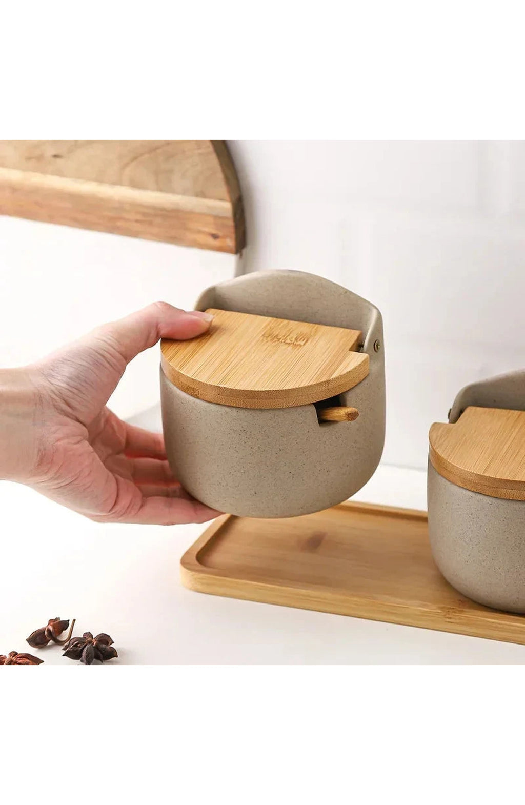 Ceramic Spice Jar with Bamboo Lid & Spoon - Japanese Style