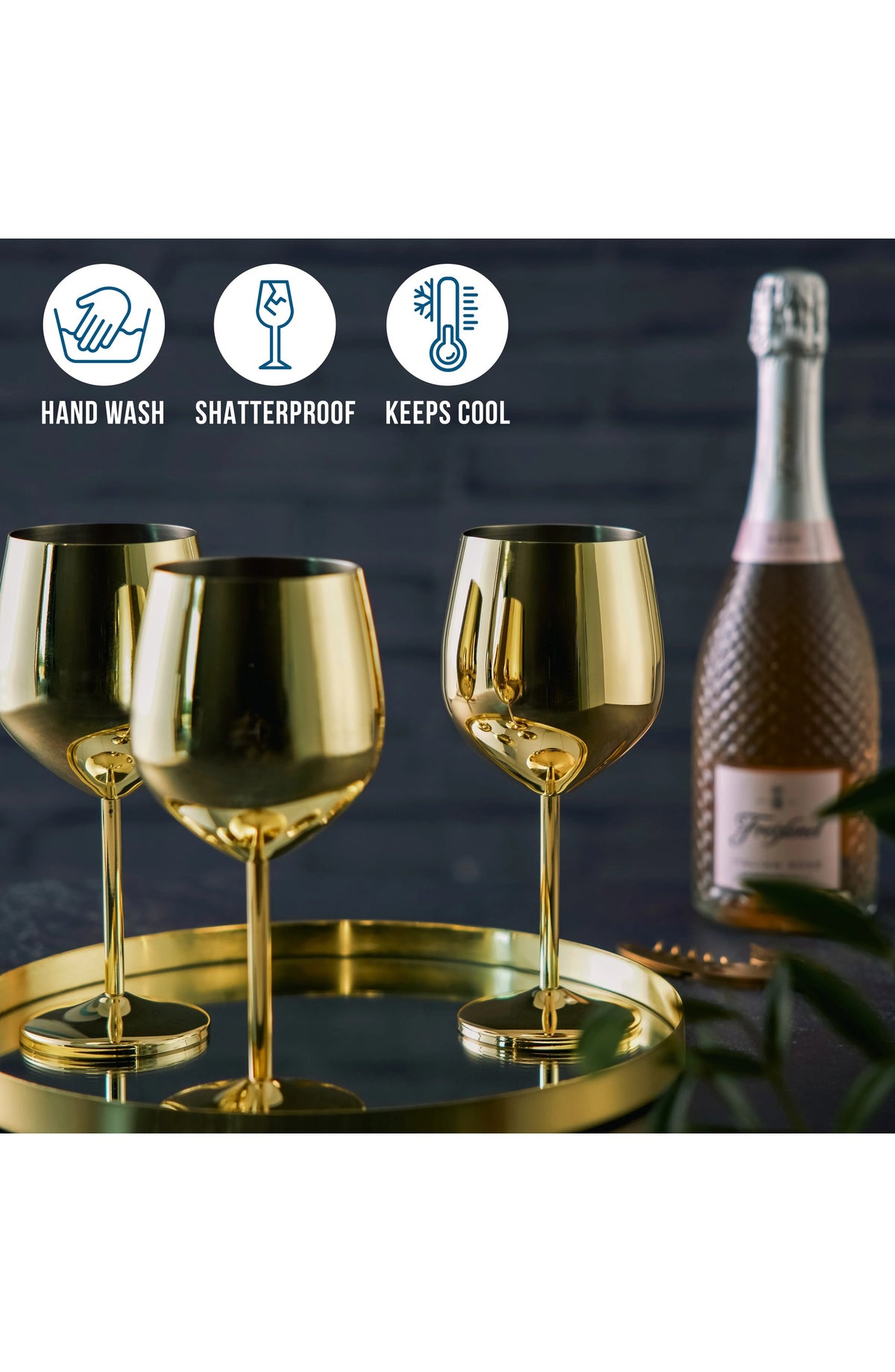 Stainless Steel Wine Glasses, Gold Shatterproof Metal Wine Cups – 500 ml