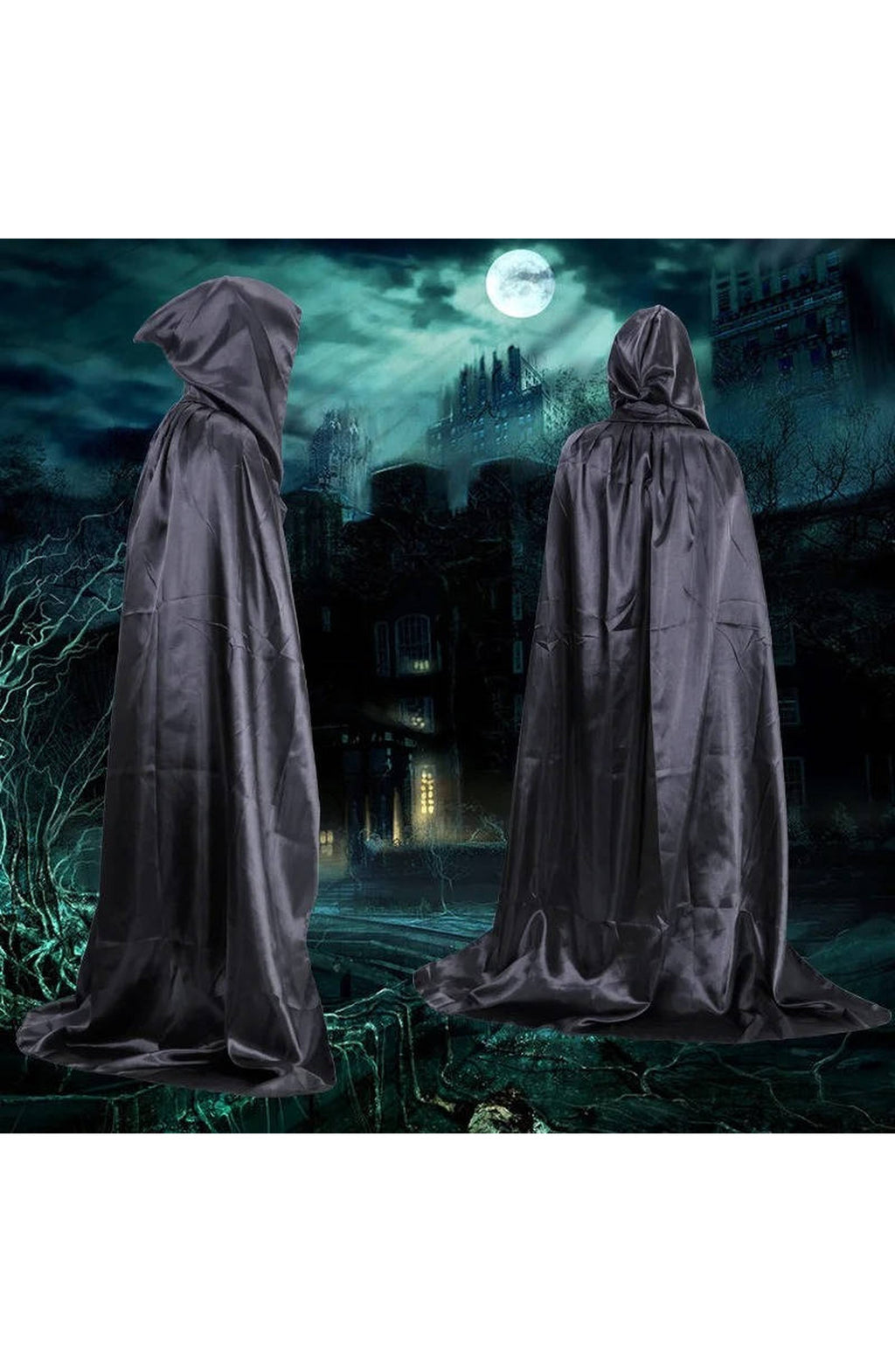 Hooded Horror Costume Robe - Black or Purple, 3 Lengths