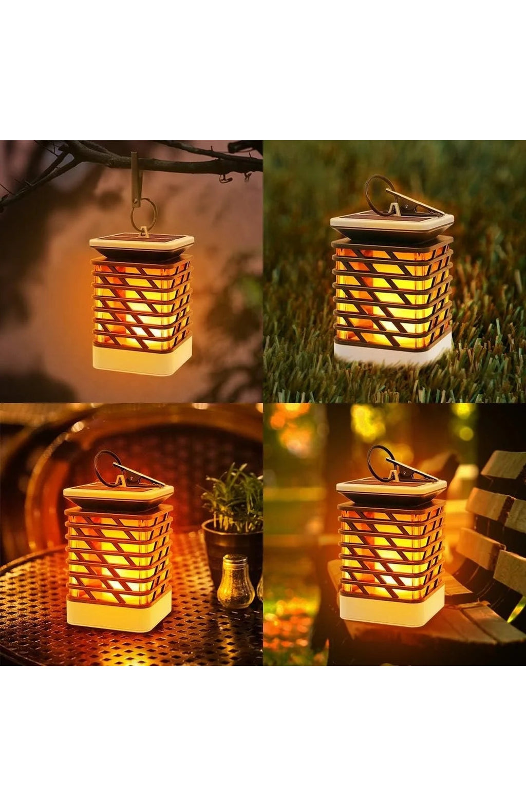 Solar LED Garden Lantern - Flame Effect, Grooved Design