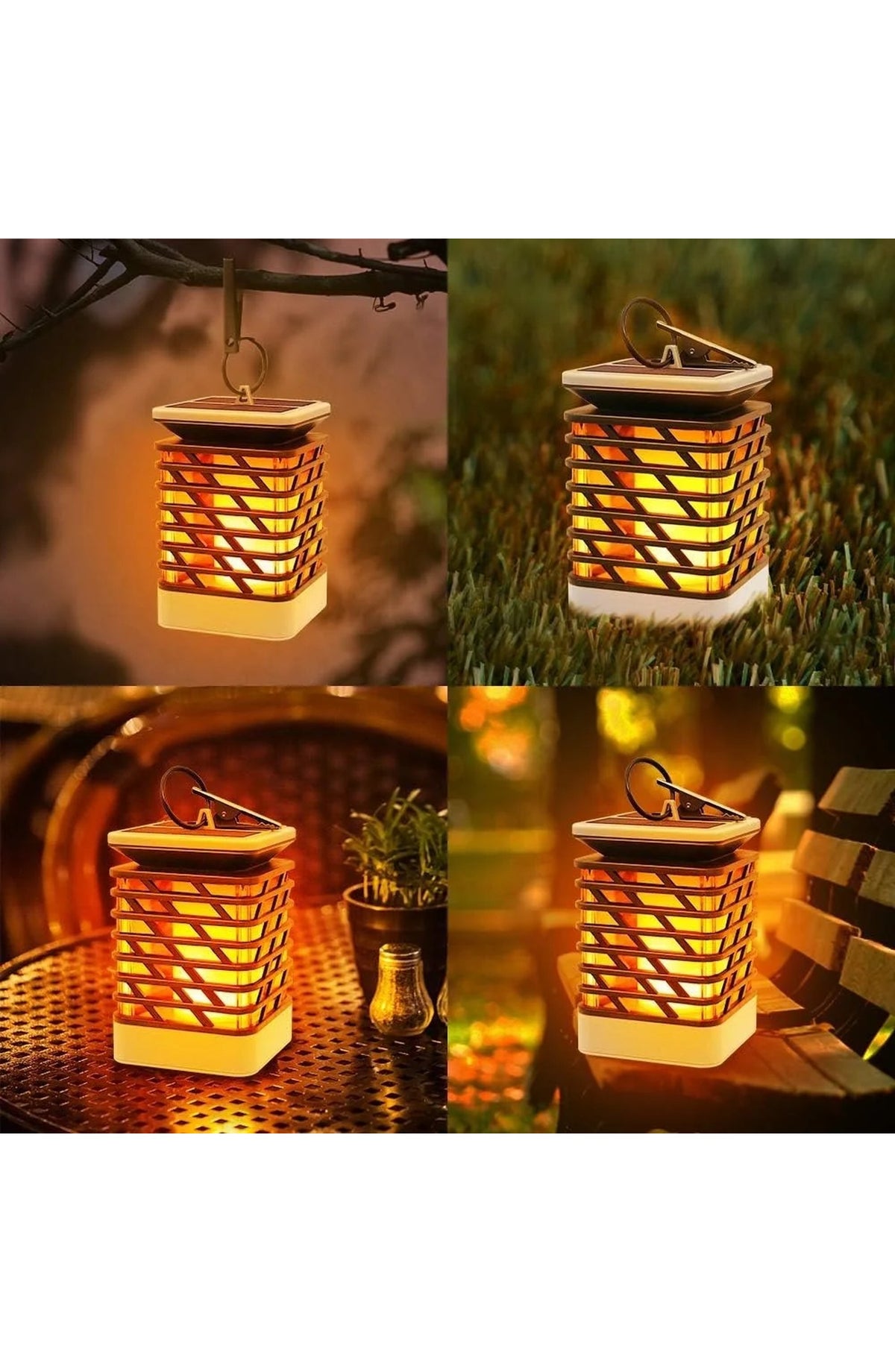 Solar LED Garden Lantern - Flame Effect, Grooved Design