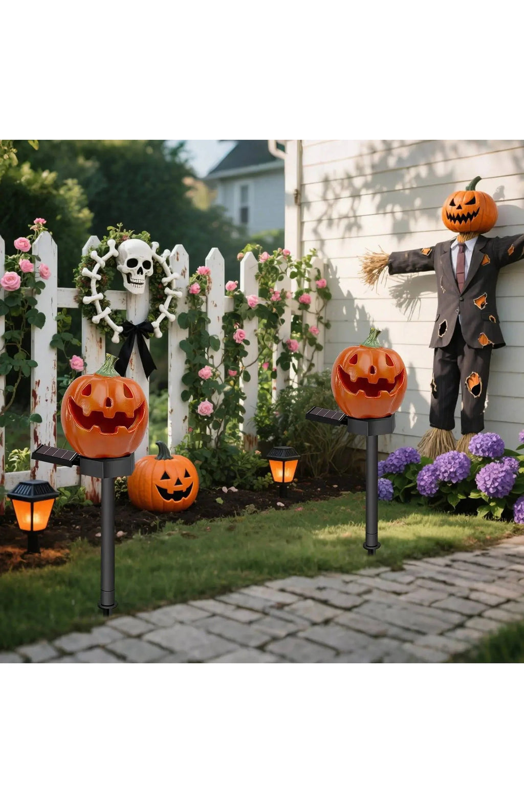 Pumpkin Decor Pathway Lights - Solar Jack-o-Lantern Stakes