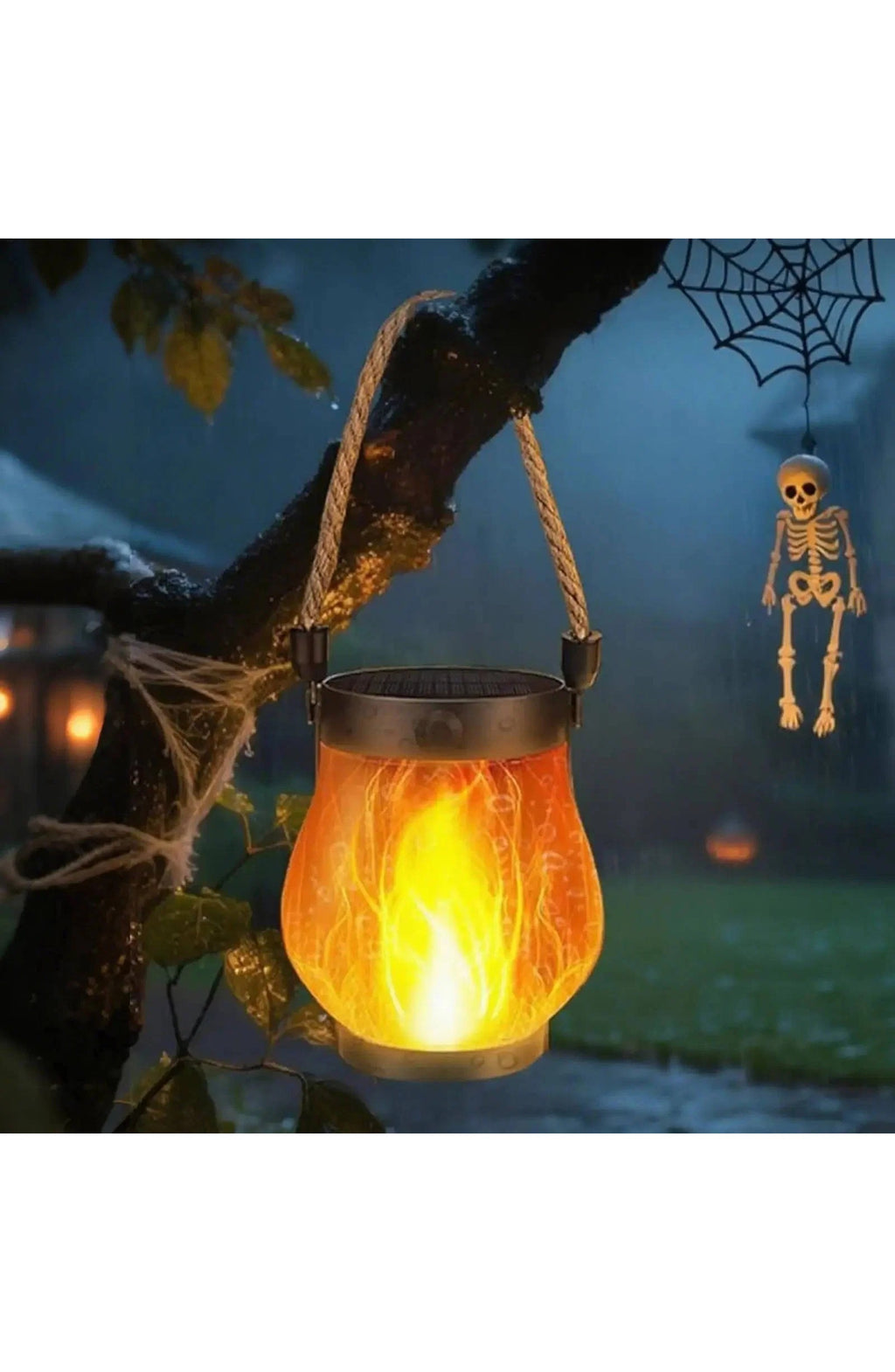 Solar Porch Lantern with Flame Effect - Rope Handle, IP65