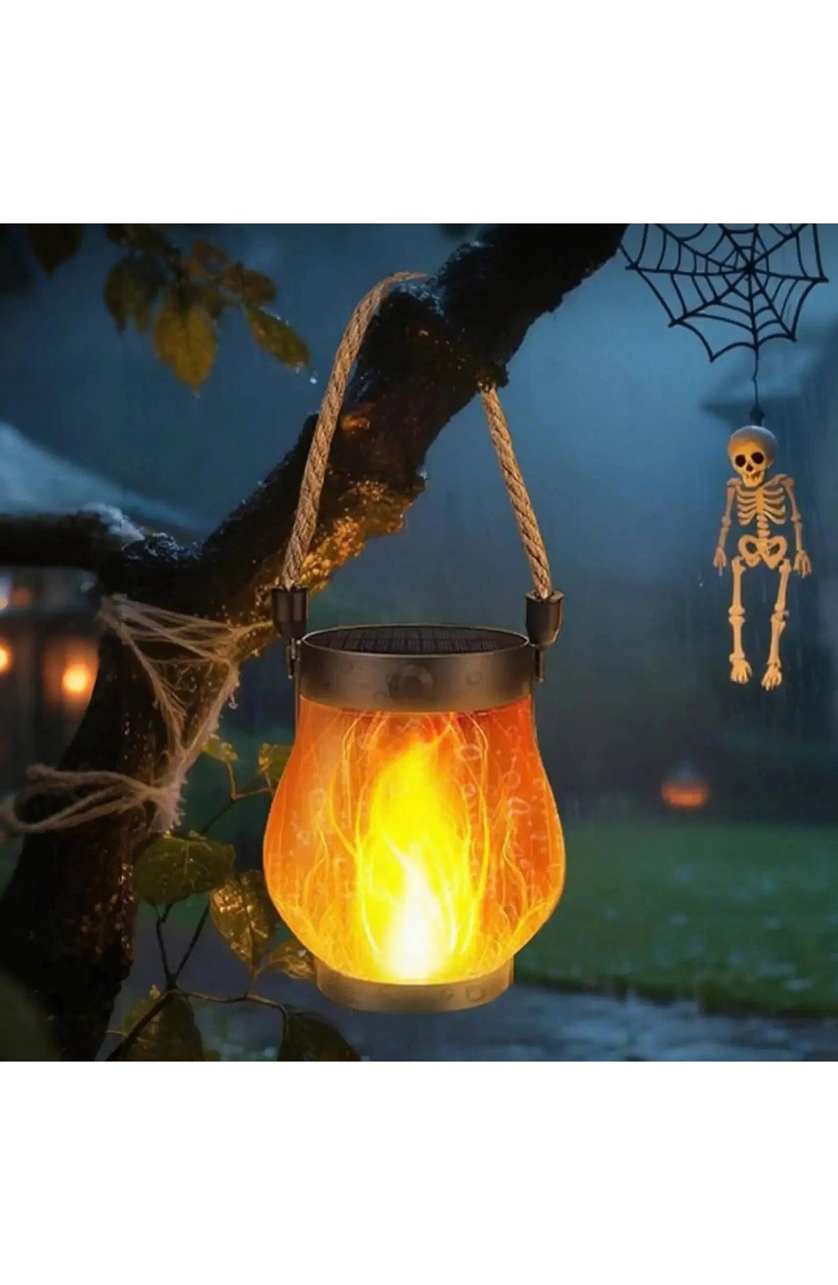 Solar Porch Lantern with Flame Effect - Rope Handle, IP65