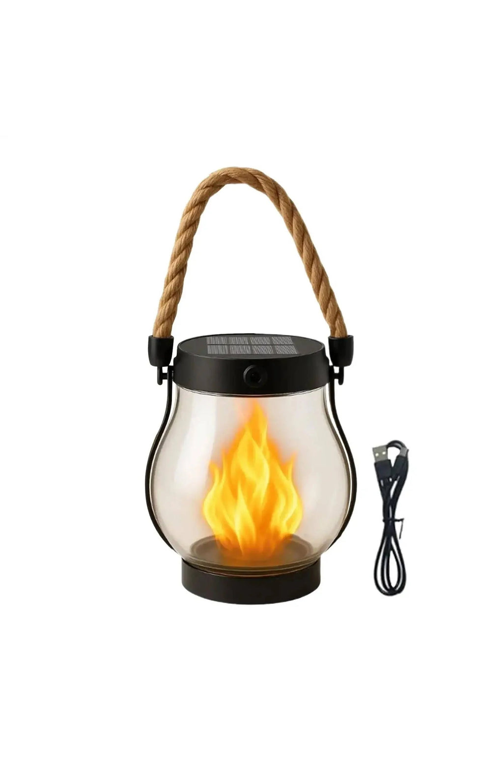 Solar Porch Lantern with Flame Effect - Rope Handle, IP65