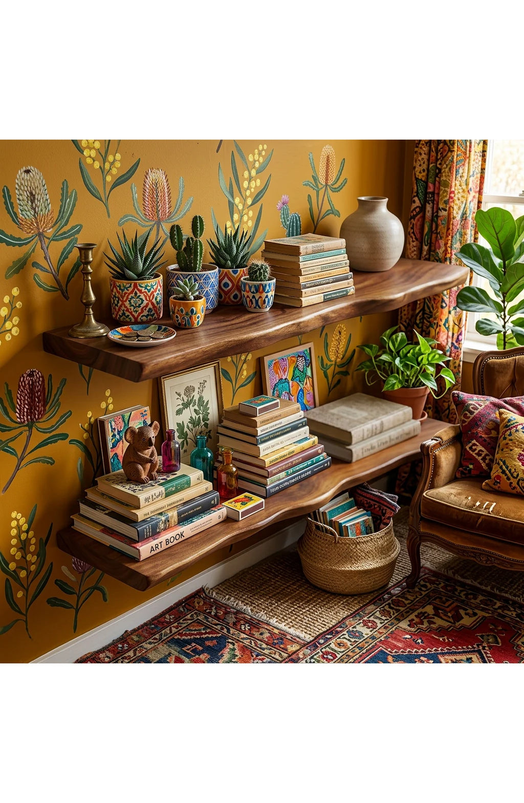 Floating Shelf Live Edge, Solid Hardwood Rustic Wall Shelf – 4 Sizes