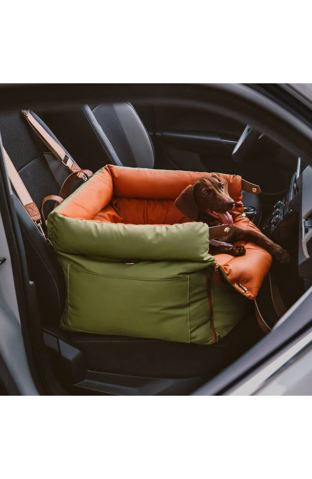 Faux Leather Pet Travel Bed - Padded Car Booster with Tether