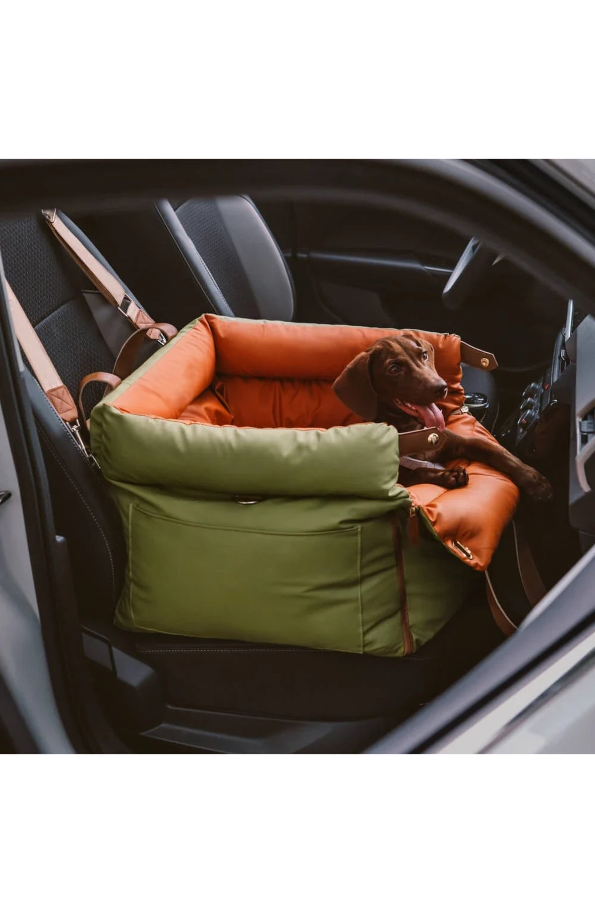 Faux Leather Pet Travel Bed - Padded Car Booster with Tether