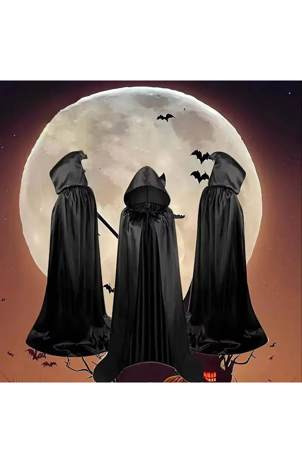 Hooded Horror Costume Robe - Black or Purple, 3 Lengths