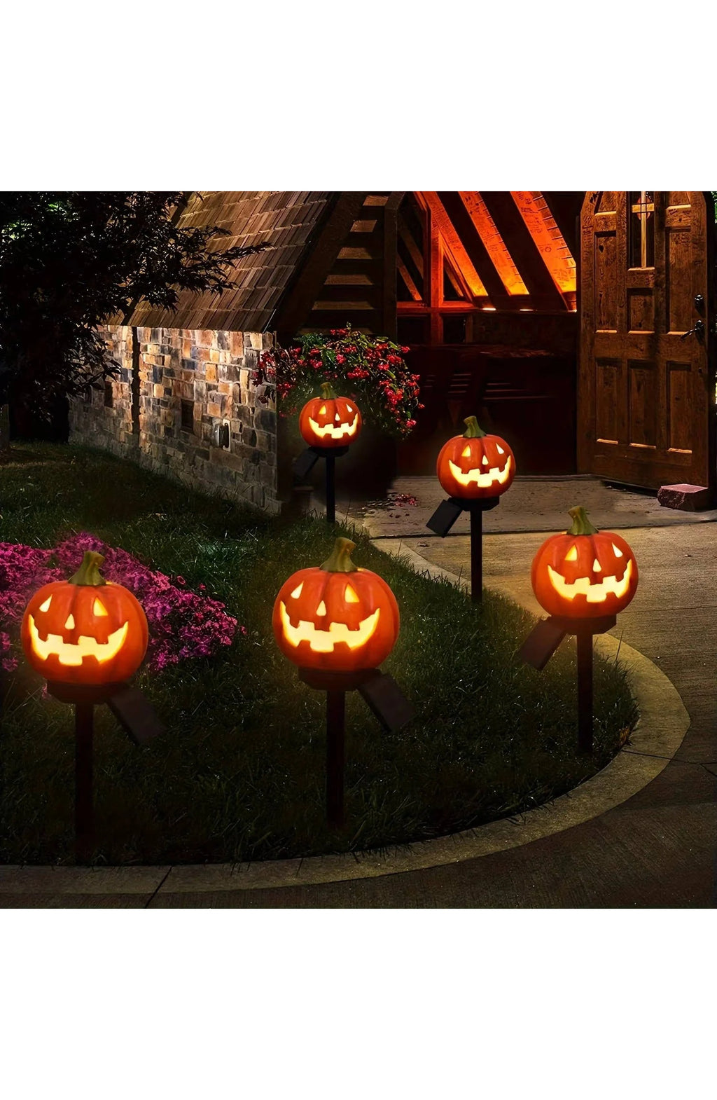 Pumpkin Decor Pathway Lights - Solar Jack-o-Lantern Stakes