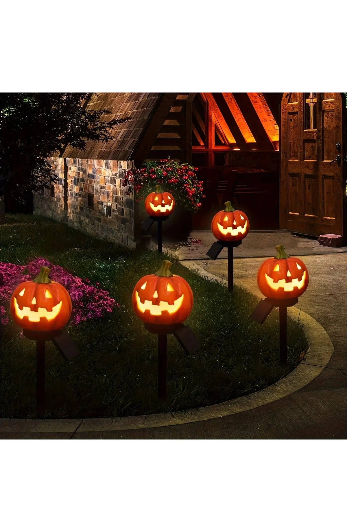 Pumpkin Decor Pathway Lights - Solar Jack-o-Lantern Stakes
