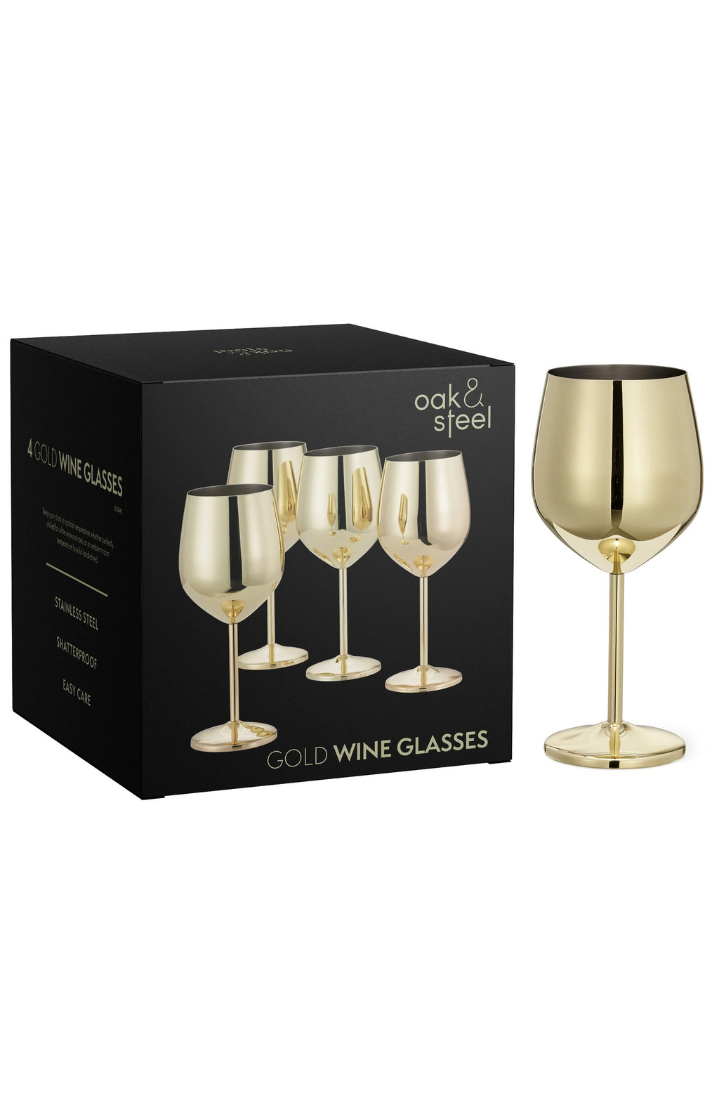 Stainless Steel Wine Glasses, Gold Shatterproof Metal Wine Cups – 500 ml