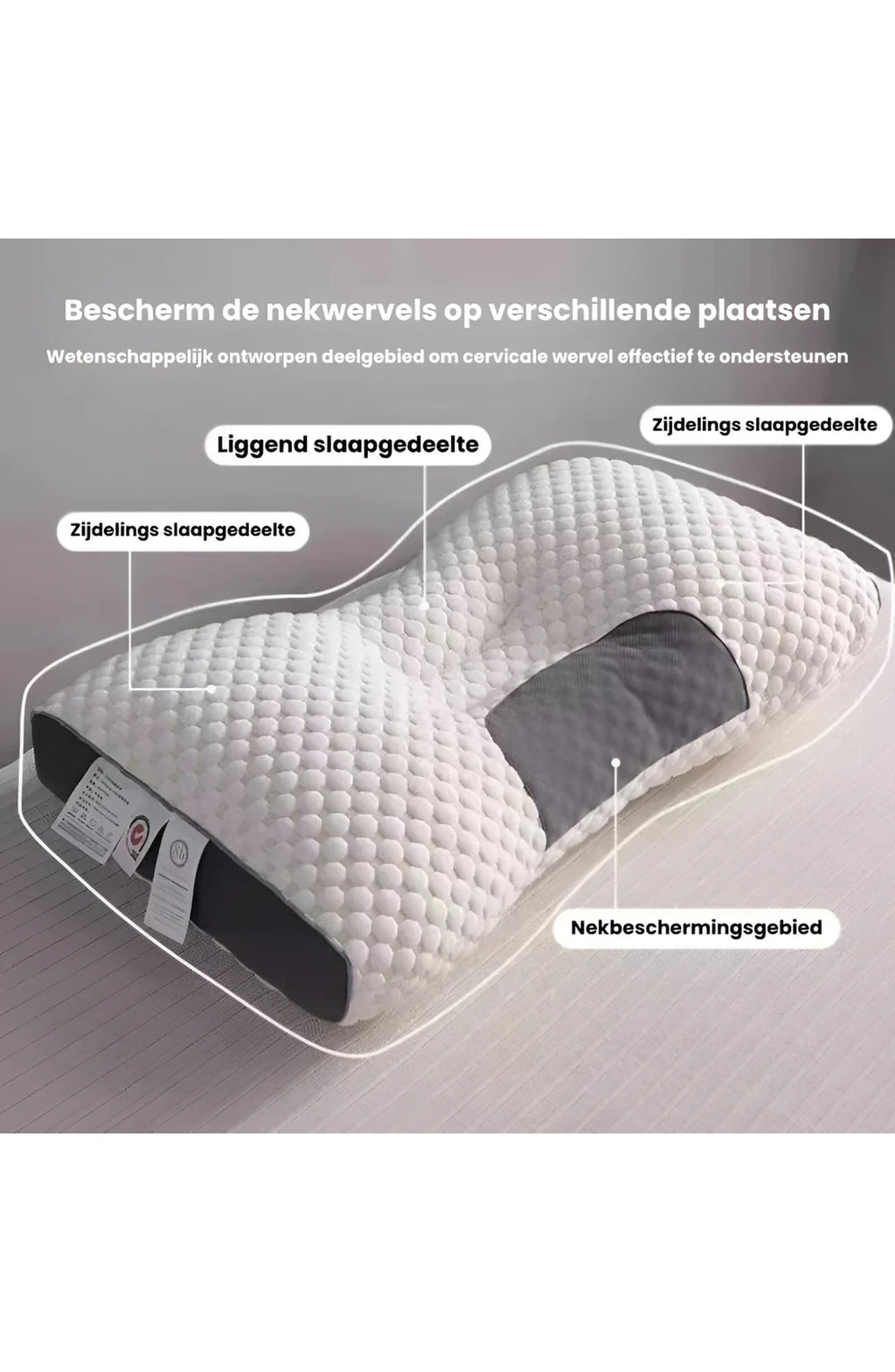 Cervical Pillow for Neck Support, Contoured Ergonomic Shape – 4 Heights