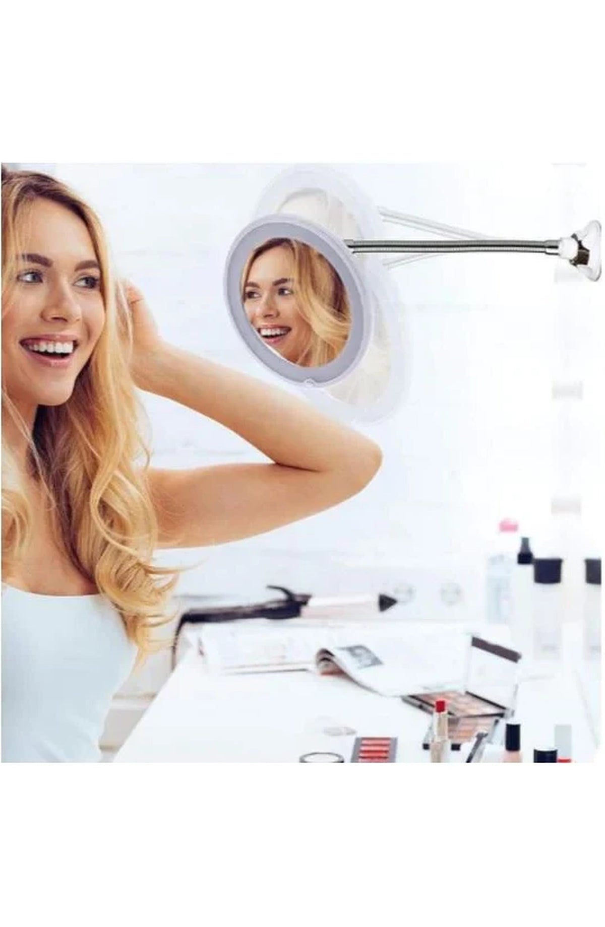 10X Magnifying LED Makeup Mirror - Suction Cup Gooseneck