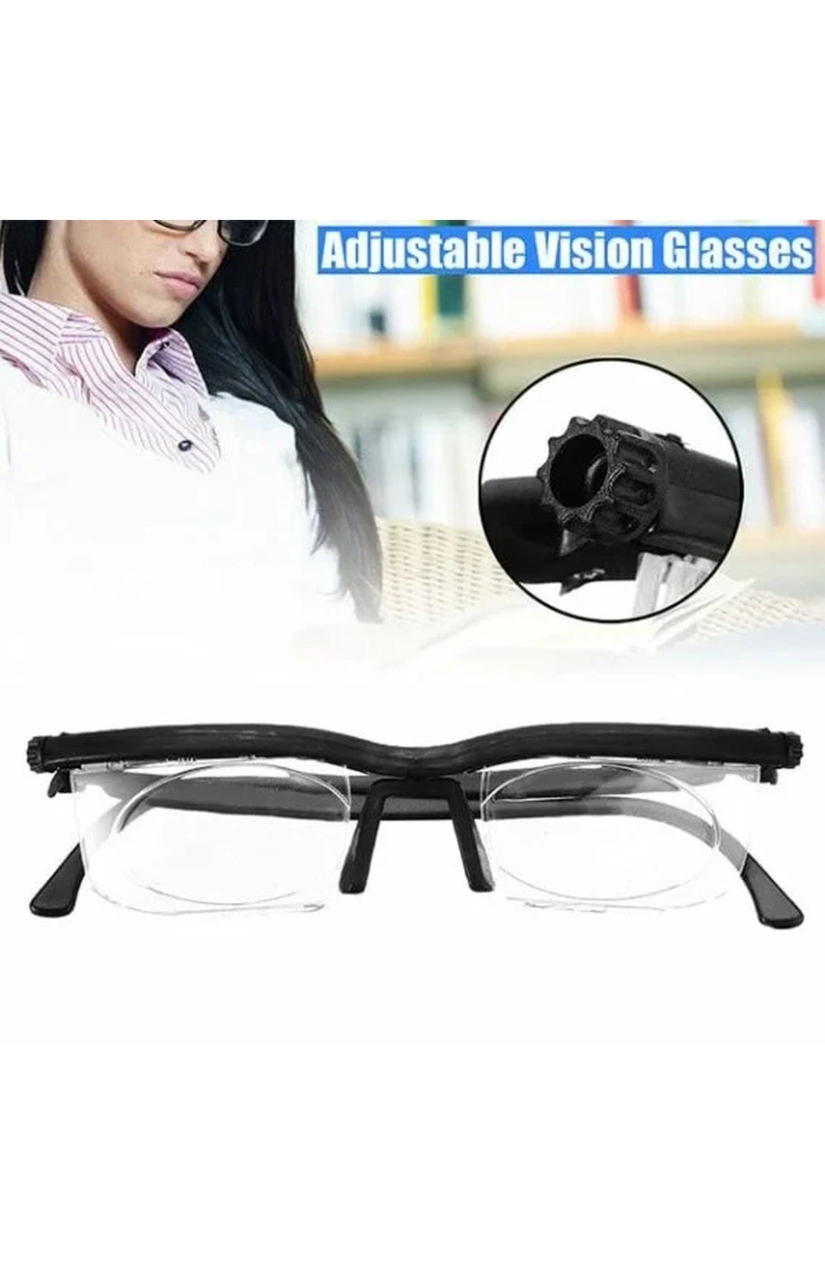 Adjustable Focus Reading Glasses, Dial Adjustable Lenses, Near and Far