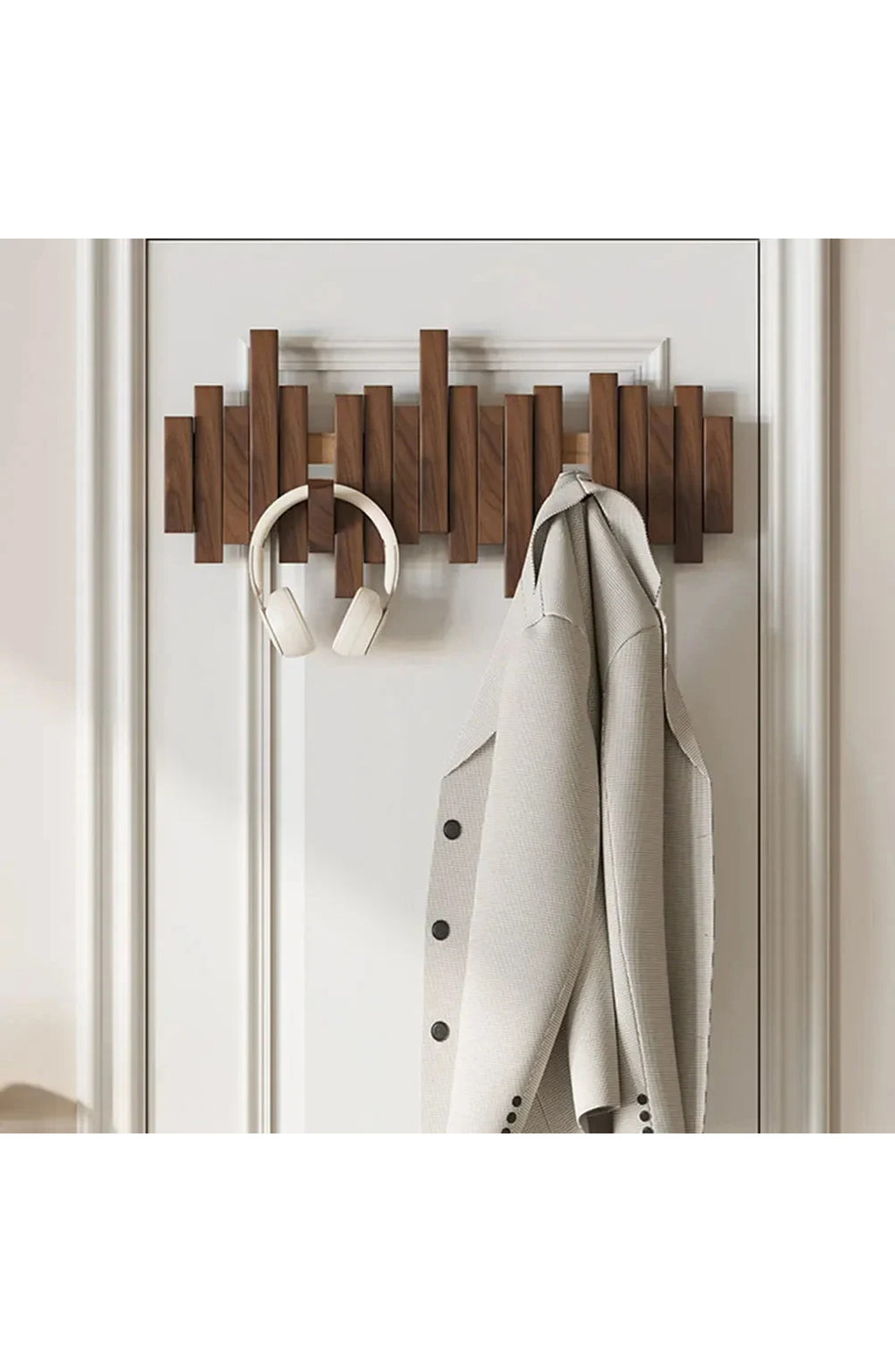 Wall Coat Rack Wooden, Skyline Hooks that Fold Flat – 3 to 8 Hooks