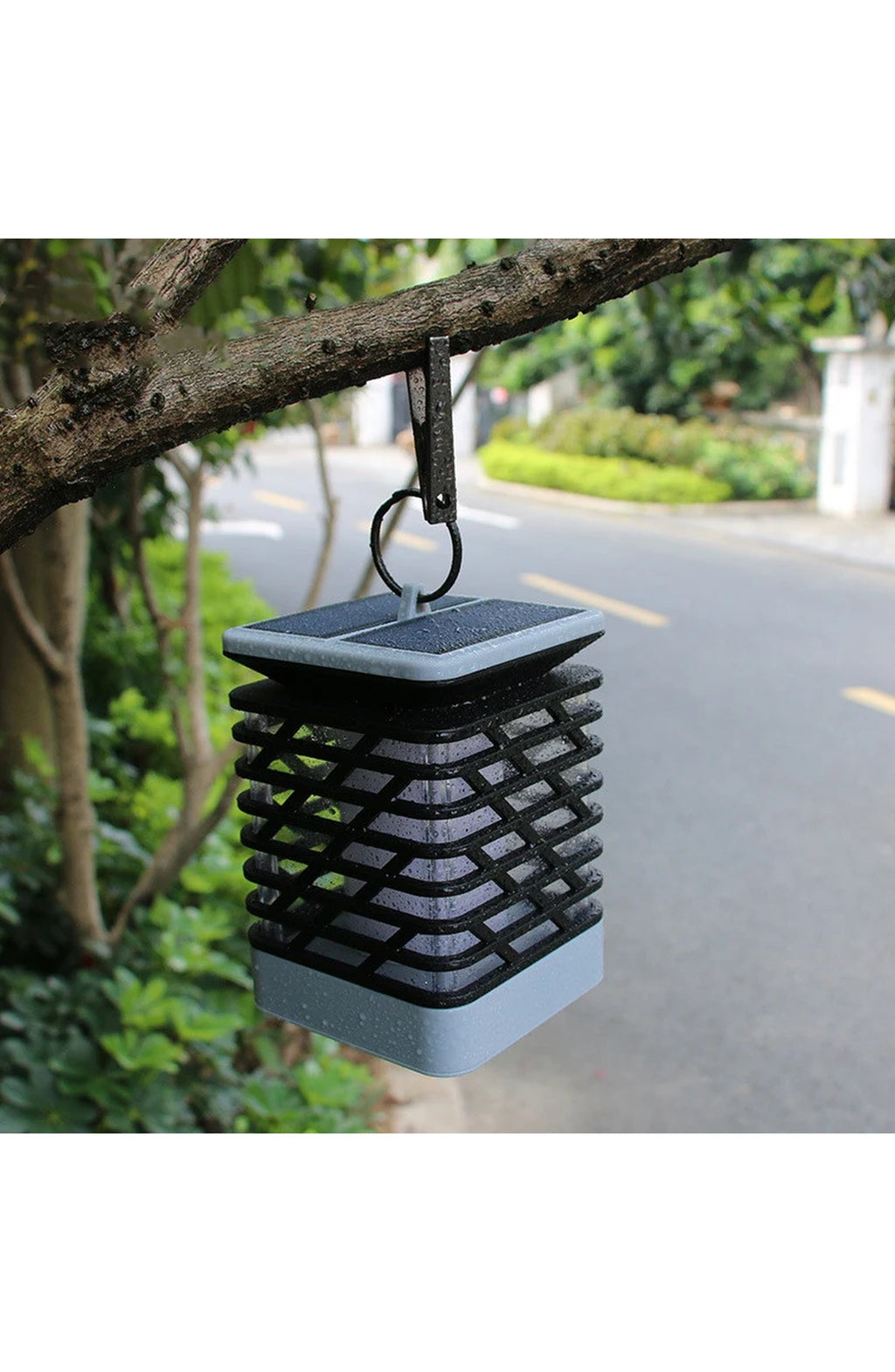 Solar LED Garden Lantern - Flame Effect, Grooved Design