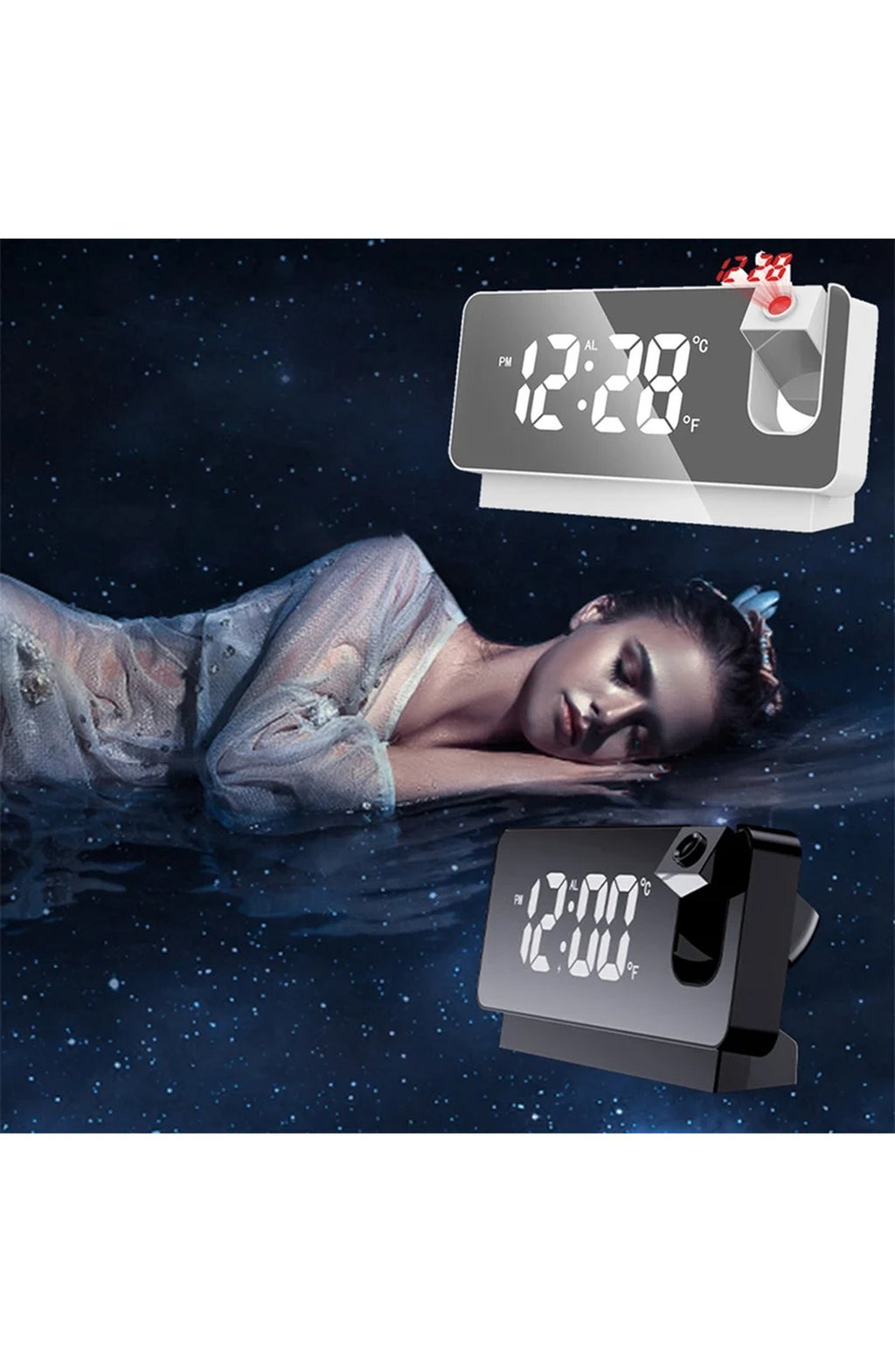LED Projection Alarm Clock - Rotatable Ceiling Display