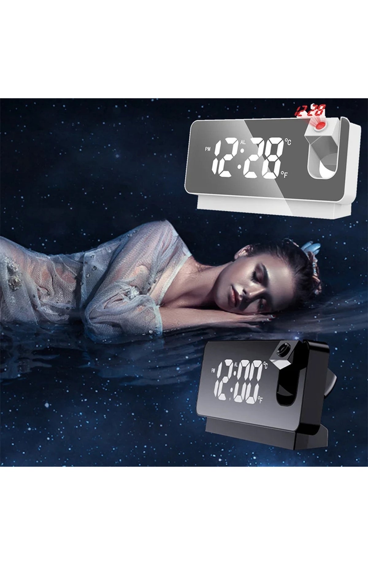 LED Projection Alarm Clock - Rotatable Ceiling Display