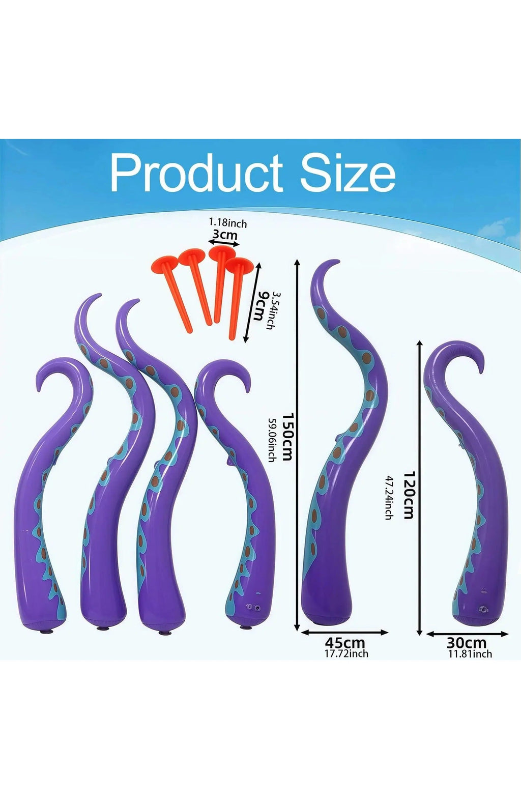 Inflatable Halloween Octopus Tentacles, Set of 4 | Up to 59 In Purple Waterproof PVC with 4 Ground Stakes | For Doors and Yards