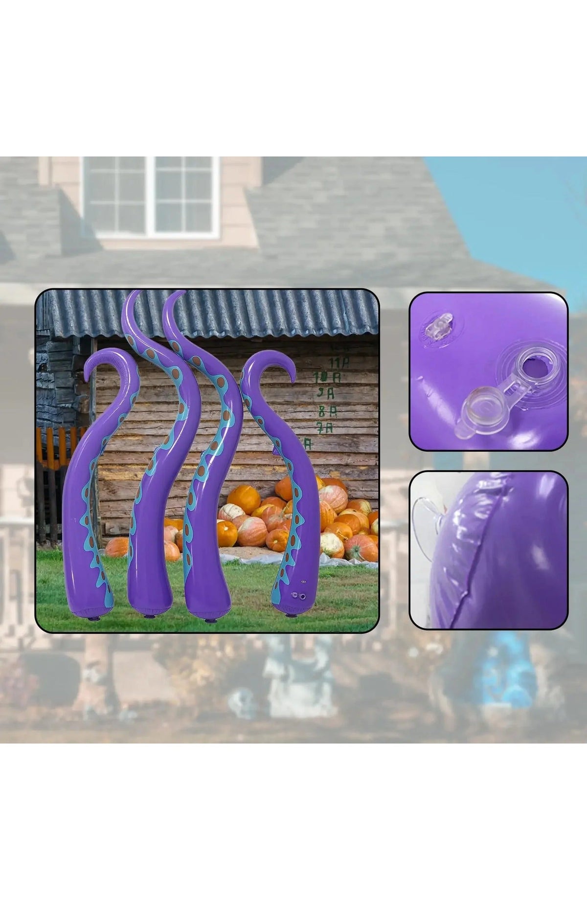 Inflatable Halloween Octopus Tentacles, Set of 4 | Up to 59 In Purple Waterproof PVC with 4 Ground Stakes | For Doors and Yards
