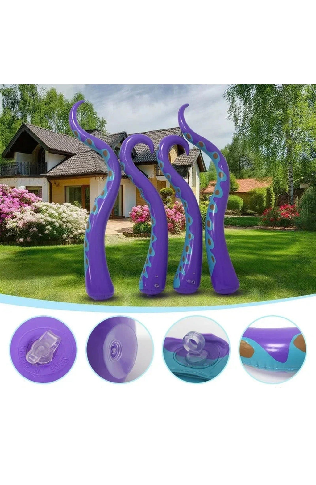 Inflatable Halloween Octopus Tentacles, Set of 4 | Up to 59 In Purple Waterproof PVC with 4 Ground Stakes | For Doors and Yards