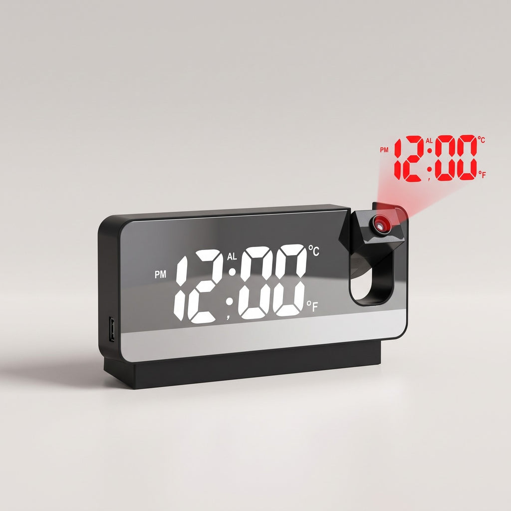 LED Projection Alarm Clock - Rotatable Ceiling Display