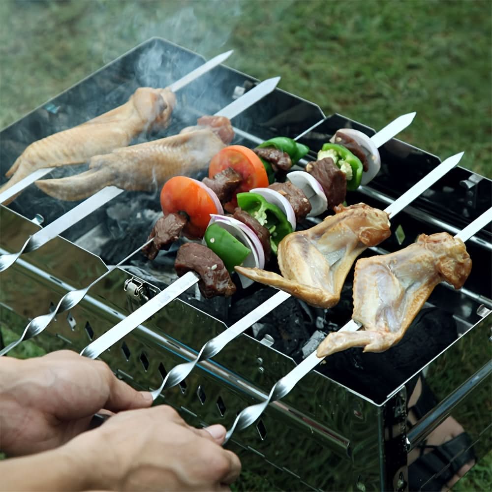 BBQ Skewers Set of 6, Long Handle Reusable Kabob Skewers, 23.6 in