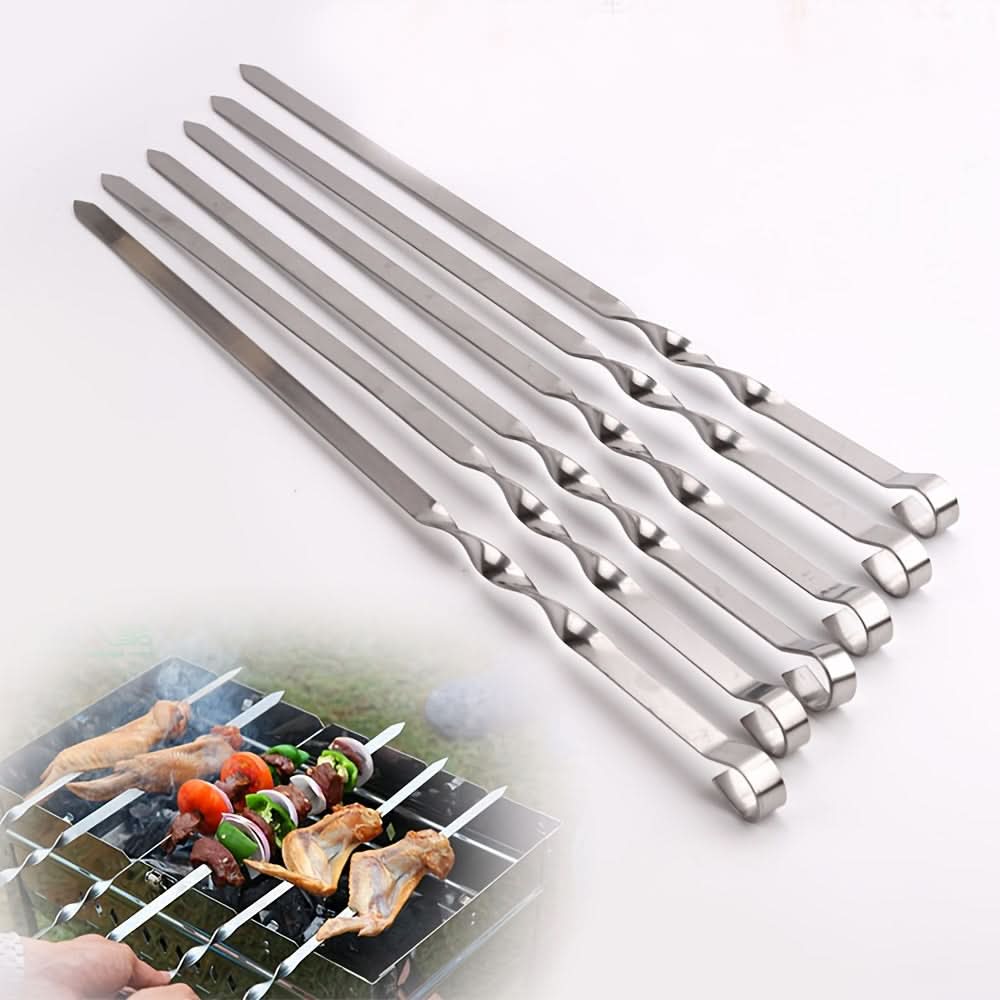 BBQ Skewers Set of 6, Long Handle Reusable Kabob Skewers, 23.6 in