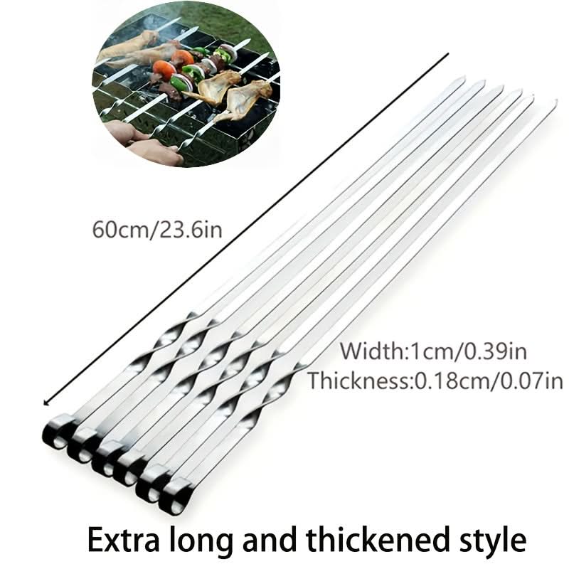 BBQ Skewers Set of 6, Long Handle Reusable Kabob Skewers, 23.6 in