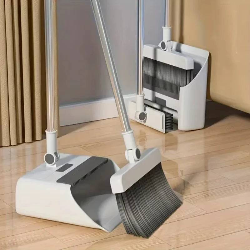 Long Handle Broom, Dustpan and Brush Set | Dense PVC Bristles – Gray