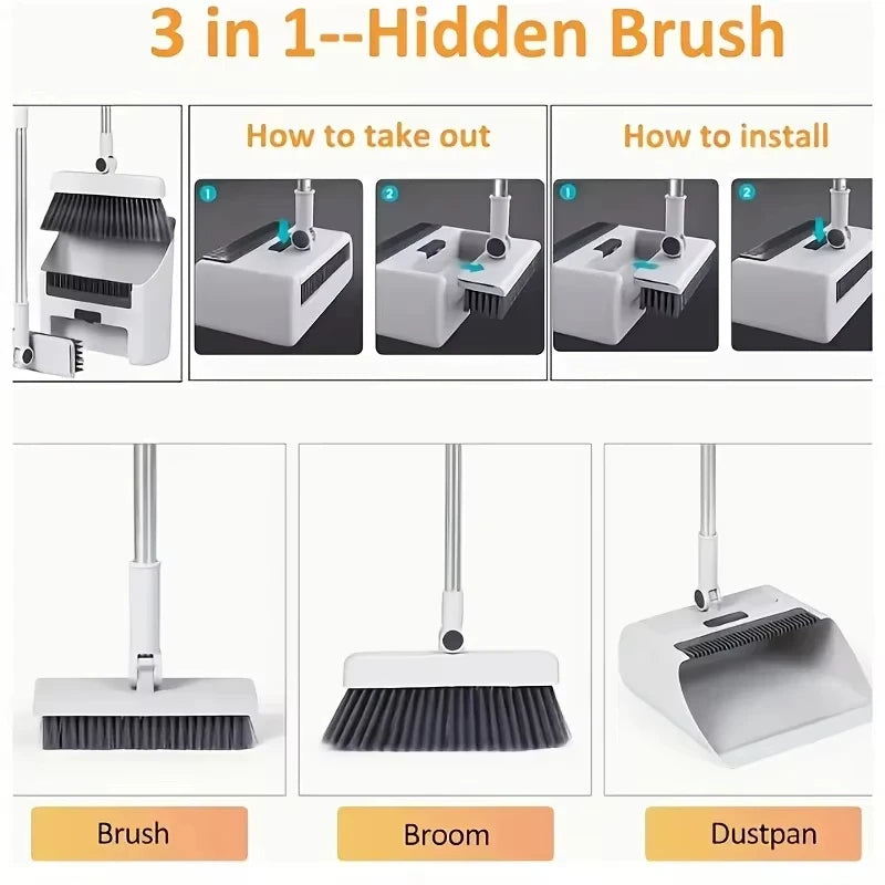 Long Handle Broom, Dustpan and Brush Set | Dense PVC Bristles