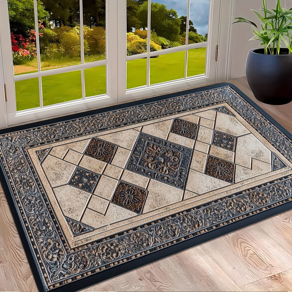 Machine Washable Geometric Border Entryway Mat | 3 Sizes 15.75-47.24 In