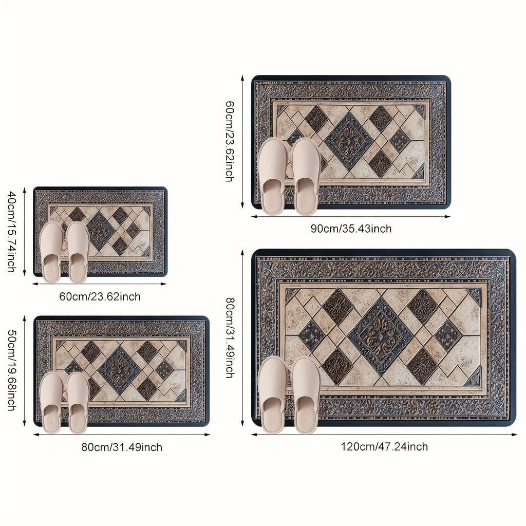 Machine Washable Geometric Border Entryway Mat | 3 Sizes 15.75-47.24 In