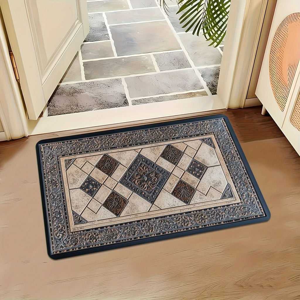 Machine Washable Geometric Border Entryway Mat | 3 Sizes 15.75-47.24 In
