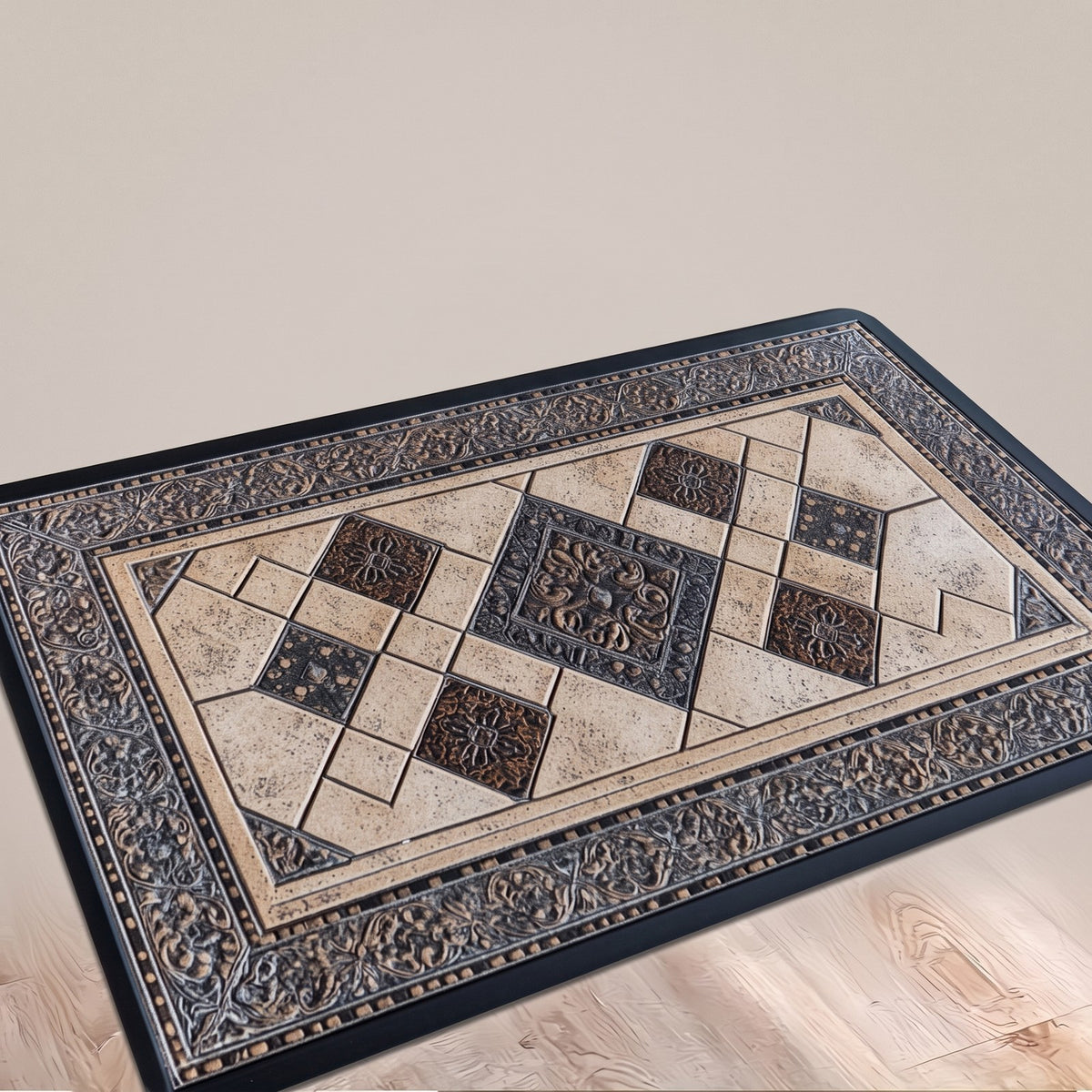 Machine Washable Geometric Border Entryway Mat | 3 Sizes 15.75-47.24 In