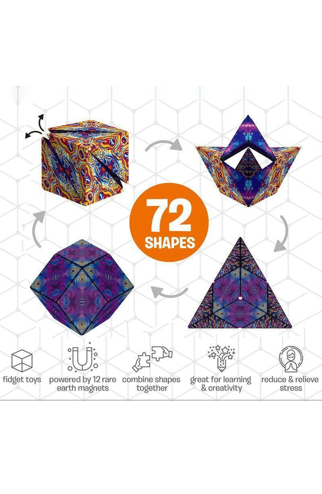 Magnetic Shape-Shifting Puzzle Cube | 36 Magnets Fold One 2.36 In Cube into Over 70 Shapes, Combine for More | Ages 8 and Up