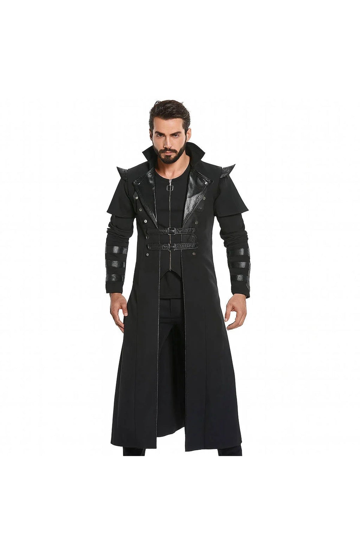 Men's Gothic Victorian Halloween Jacket | Polyester with Lining, Faux Leather Trim and 2 Inner Pockets | Black or Gray, S to 5XL