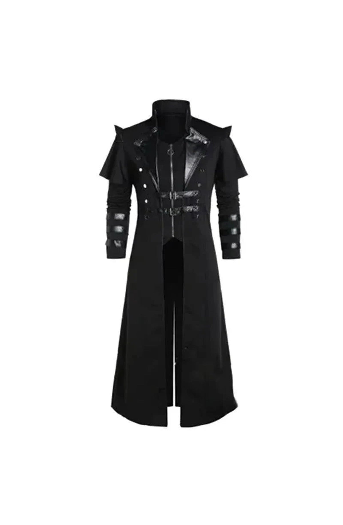 Men's Gothic Victorian Halloween Jacket | Polyester with Lining, Faux Leather Trim and 2 Inner Pockets | Black or Gray, S to 5XL